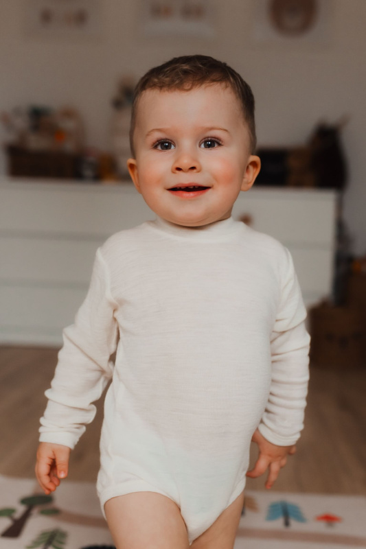 Merino body pro děti s tencelem s dlouhým rukávem bílé SAFA Velikost: 86/92