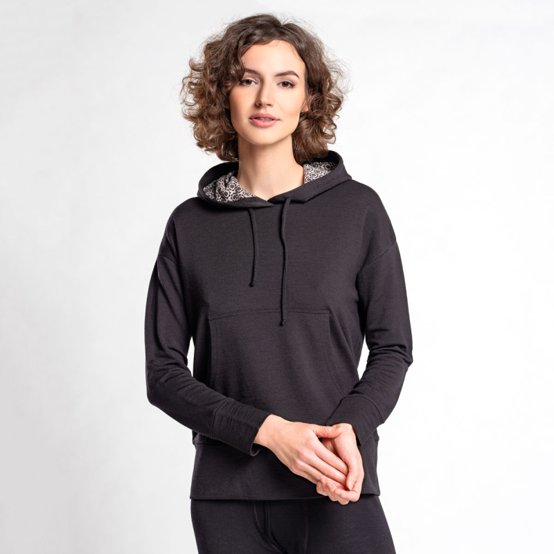 Merino mikina dámská s kapucí černá PEGASUS SAFA Velikost: XL
