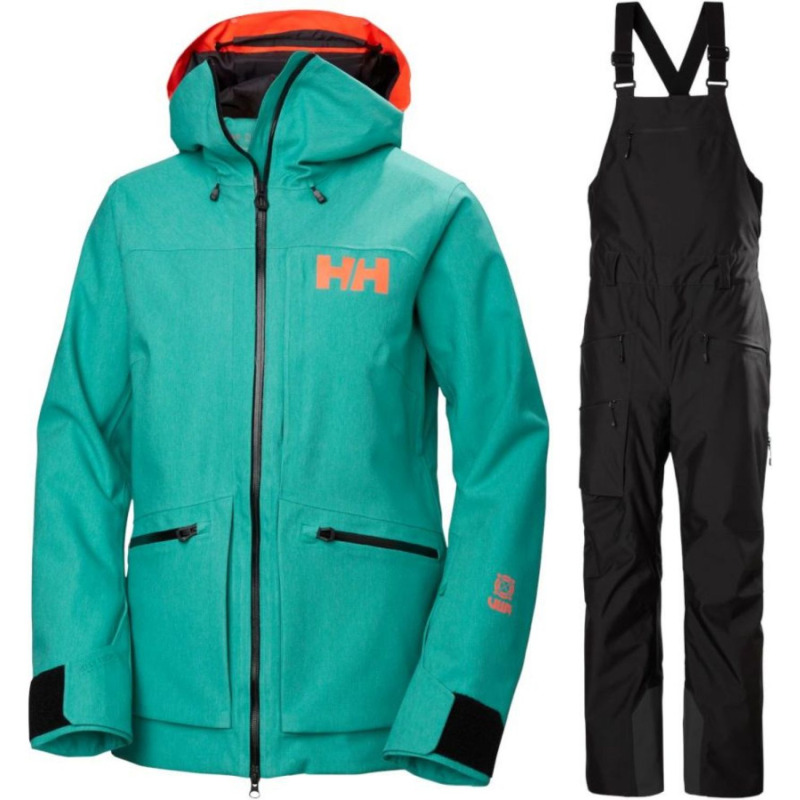 Helly Hansen Powderqueen 3.0/Bib 2.0, lyžařská sada, dámské, zelená/černá