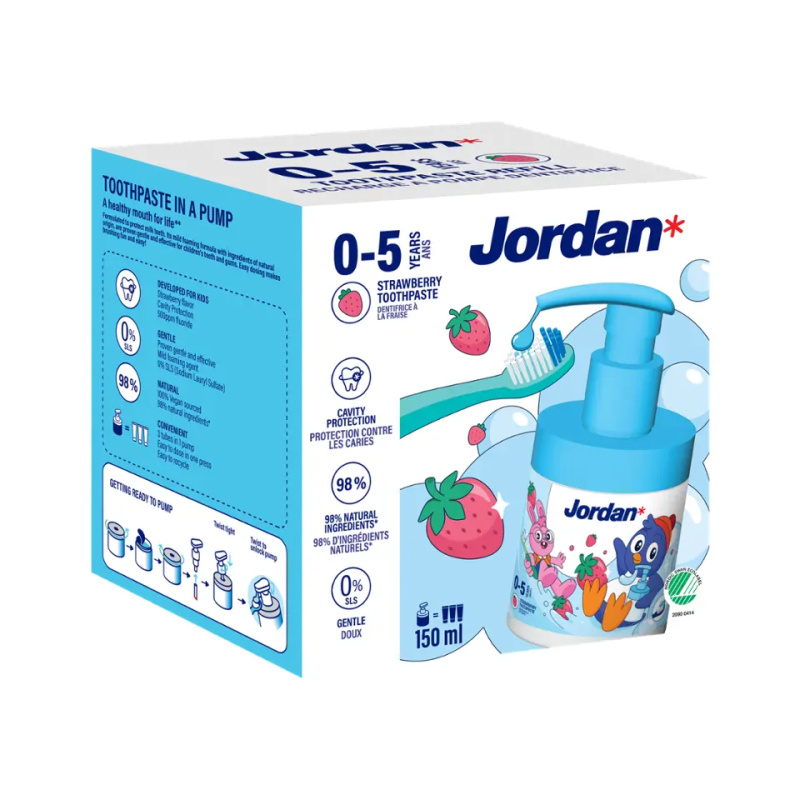 Jordan Dětská zubní pasta s pumpičkou Kids 0–5 150 ml