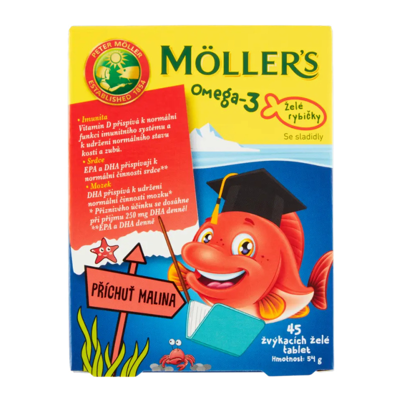 Mollers Omega 3 Želé rybičky 45ks malinová příchuť