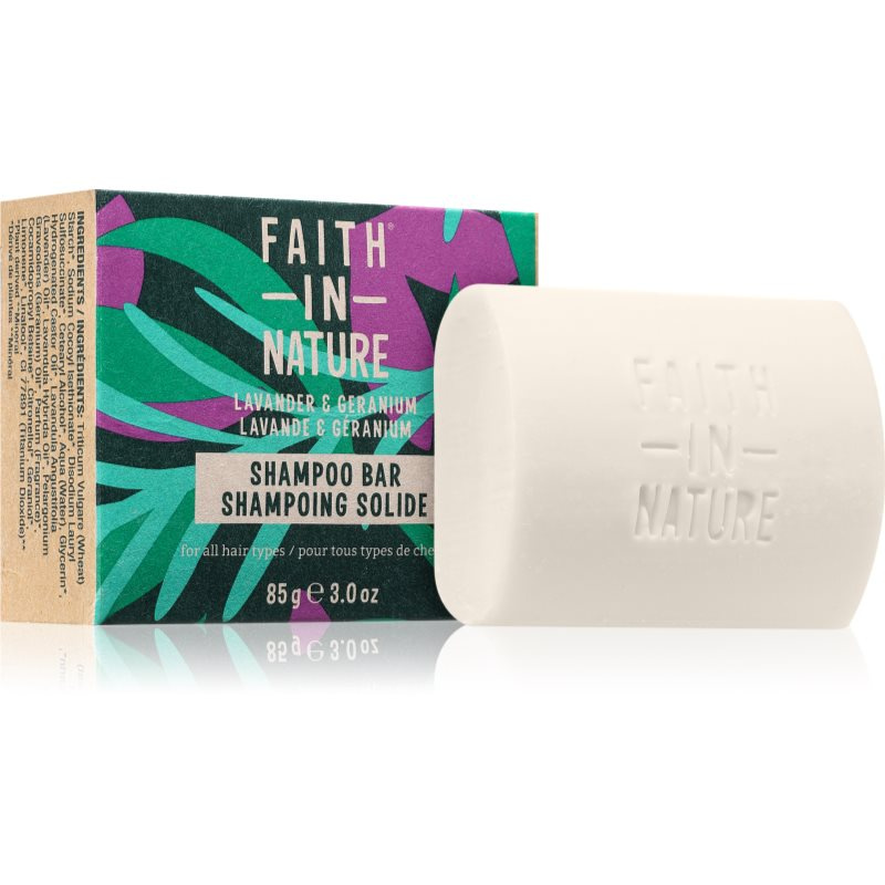Faith in Nature tuhý šampon levandule a pelargonie, 85g