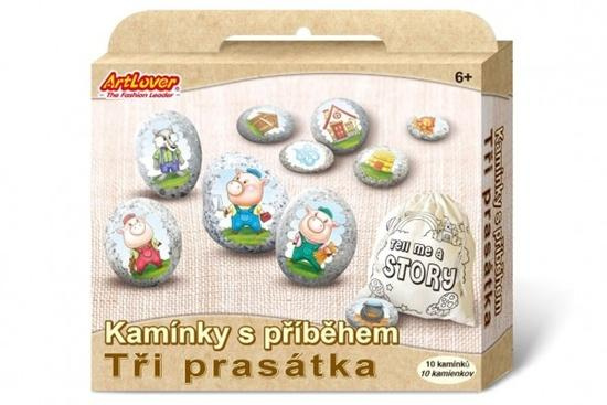Malování na oblázky s příběhem Tři prasátka  kreativní sada  v krabičce