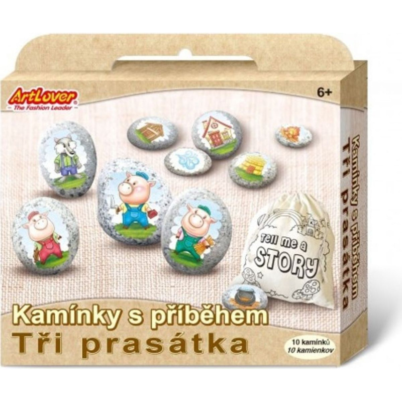 Malování na oblázky s příběhem Tři prasátka  kreativní sada  v krabičce