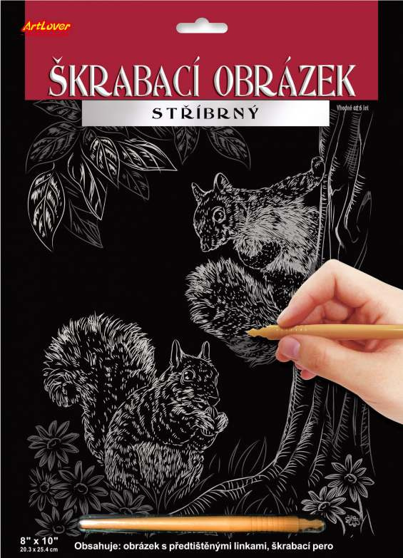 Škrabací obrázek stříbrný A4, mix 3 druhů