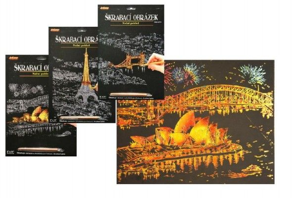 Škrábací obrázek zlatý noční pohled eiffelova věž