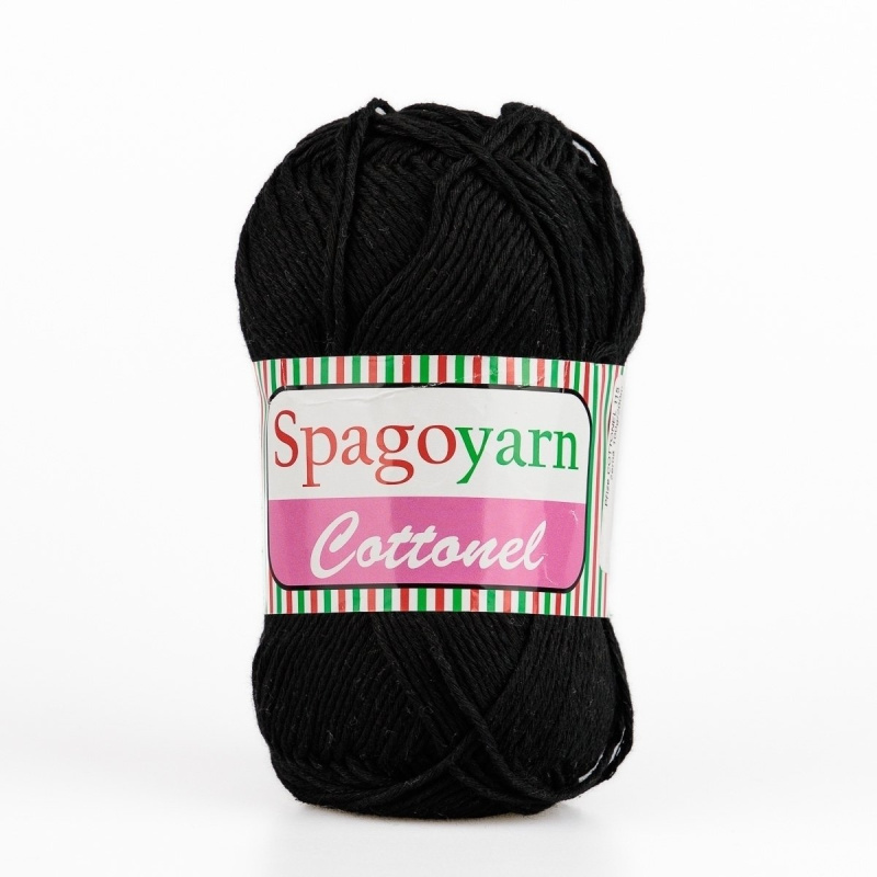 Pletací / háčkovací příze Spagoyarn COTTONEL 115 černá, jednobarevná, 100g/200m
