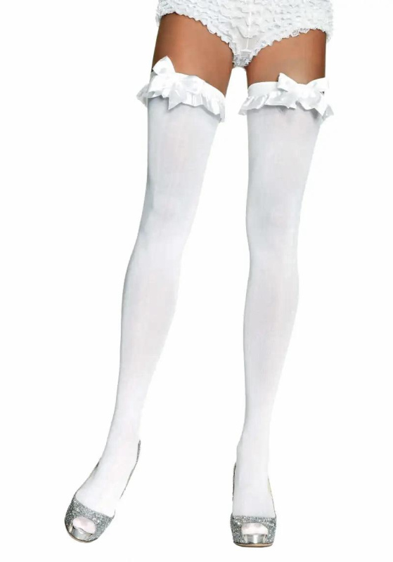 Leg Avenue Bílé punčochy s mašlí S/M