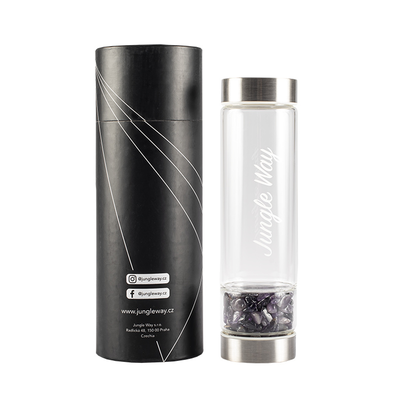 Jungle Way Designová skleněná láhev s ametystem, 480 ml