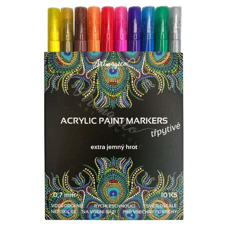 Sada akrylových popisovačů Artmagico s jemným hrotem (0,7 mm), TŘPYTIVÉ - 10 ks