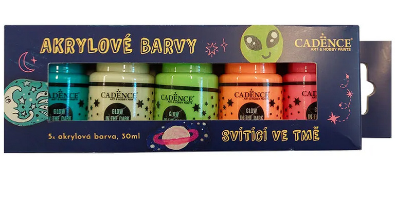 Akrylové barvy na kamínky Cadence Premium sada 5 svítících barev CADENCE