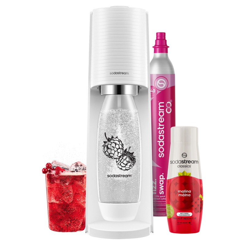 SodaStream TERRA White Malina Zero Megapack TERRA White Malina Zero 1&times;  výrobník TERRA bílý, 1&times;  QuickConnect bombička CO₂ až pro 80 l,