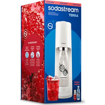 SodaStream TERRA White Malina Zero Megapack TERRA White Malina Zero 1&times;  výrobník TERRA bílý, 1&times;  QuickConnect bombička CO₂ až pro 80 l,