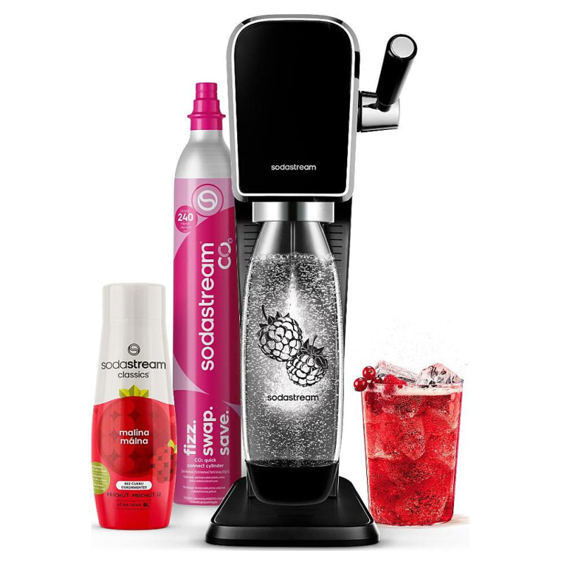 SodaStream ART Black Malina Zero Megapack Výrobník domácí perlivé vody s bonusovou výbavou  1&times;  výrobník ART černý, 1&times;  QuickConnect