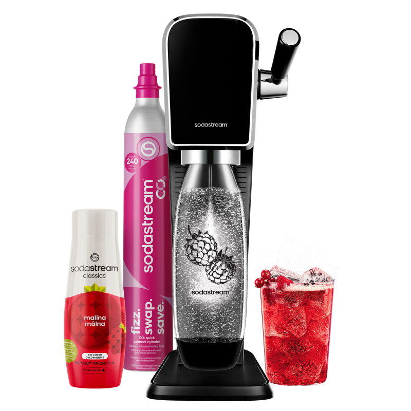 SodaStream ART Black Malina Zero Megapack Výrobník domácí perlivé vody s bonusovou výbavou  1&times;  výrobník ART černý, 1&times;  QuickConnect