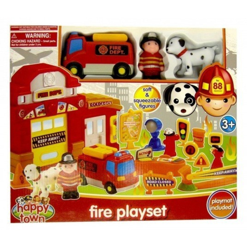 Požární stanice s hasičem, autíčkem a psem