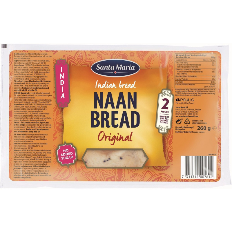 Santa Maria Naan indický chléb original, 2 ks