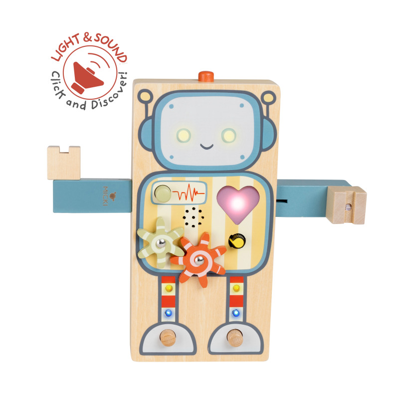 Interaktivní dřevěný senzorický robot GiggleBot Micki