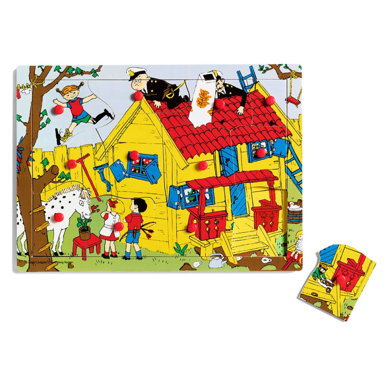 Dřevěné vkládací puzzle s úchyty Pippi Dlouhá punčocha, 12 dílků