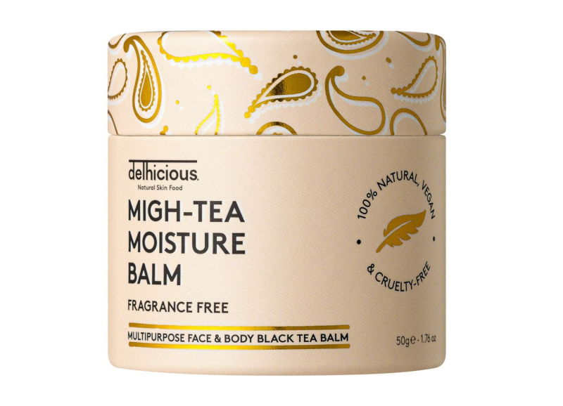 delhicious MIGH-TEA MOISTURE BALM multifunkční balzám pro velmi suchou a citlivou pleť bez parfemace 50 g