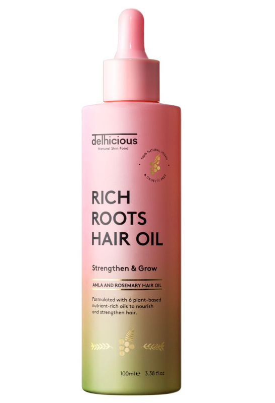 delhicious RICH ROOTS AMLA & ROSEMARY HAIR OIL hydratační a zklidňující olej pro suchou a svědící pokožku hlavy 100 ml