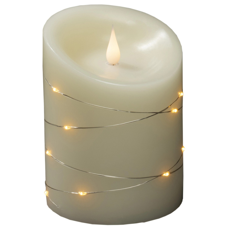 Konstsmide 14 LED v podobě kapek svíčky z pravého vosku 3D plamen stříbrný drát