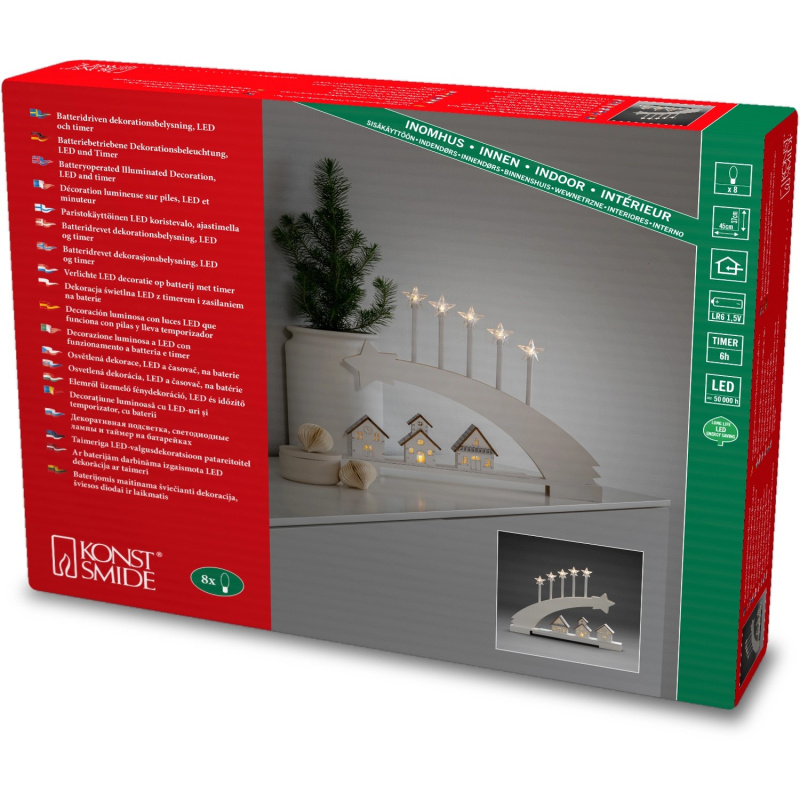 Konstsmide LED dřevěná silueta s kometou a hvězdami, 8 diod, 37 x 45 cm