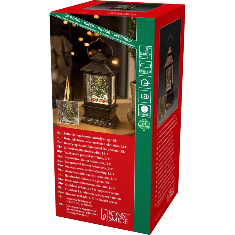 Konstsmide LED vodní lucerna, vánoční trh, teplá bílá, 10,5 x 10,5 x 22 cm