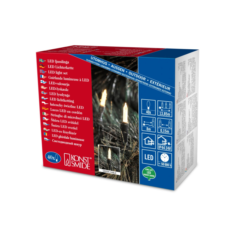 Konstsmide Mini LED světelný řetěz, teplá bílá, IP44, 40 diod