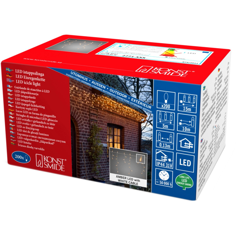 Konstsmide LED světelný závěs s efektem mrznoucího deště 200 jantarových LED