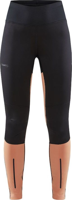 Dámské větruodolné legíny CRAFT ADV Essence Wind Tights černá s oranžovou Velikost: XL