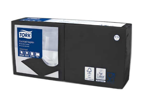 TORK ubrousky černé 12x12cm, 2-vr., (bal. 12x200ks) 477829