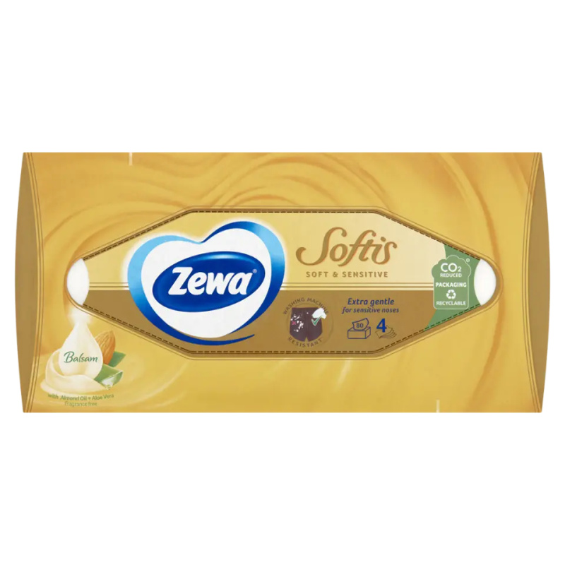 Zewa Softis Soft & Sensitive Box 4vrstvé papírové kapesníky, 80 ks