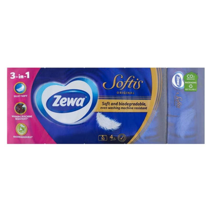 ZEWA Softis Papírové kapesníky 4- vrstvé 10 x 9 kusů