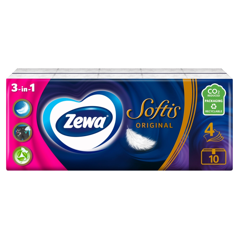 ZEWA Softis Papírové kapesníky 4- vrstvé 10 x 9 kusů