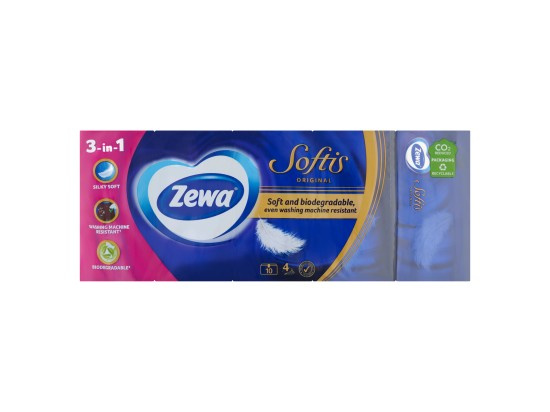 ZEWA Softis Papírové kapesníky 4- vrstvé 10 x 9 kusů