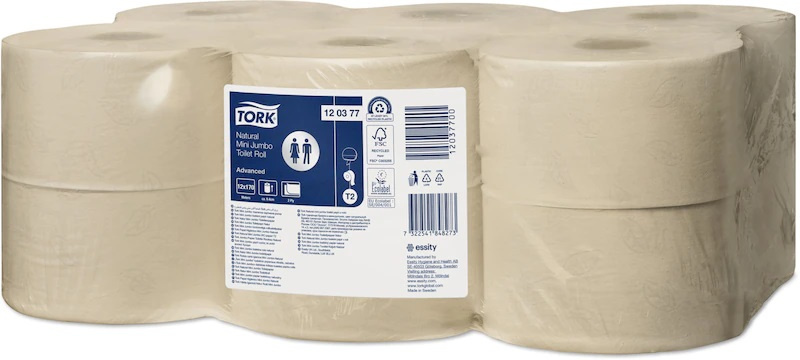 Tork T2 Natural Mini - toaletní papír - 2vrstvý, průměr 18,8 cm, návin 170 m, 12 ks