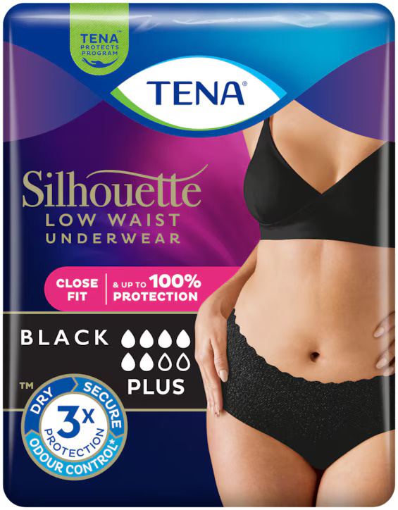 Tena Silhouette Low Waist Black Plus M inkontinenční kalhotky 12 ks
