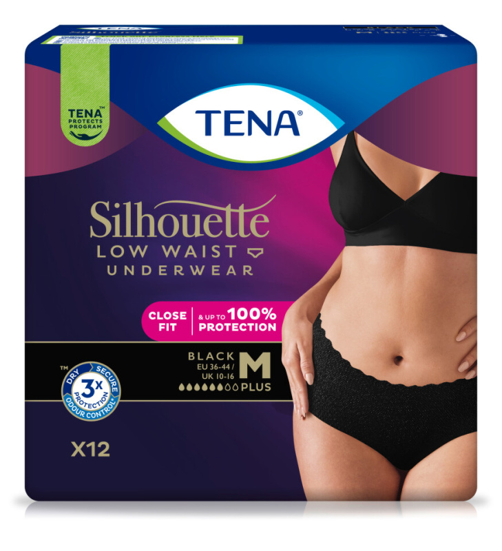 Tena Silhouette Low Waist Black Plus M inkontinenční kalhotky 12 ks