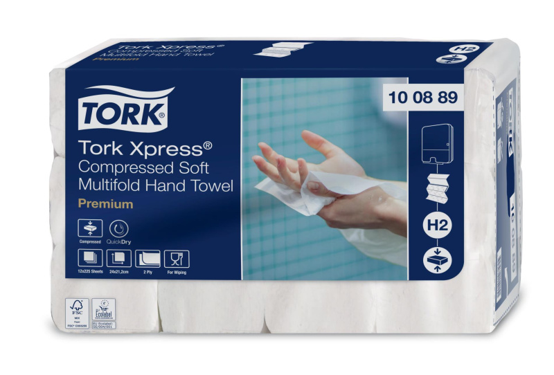 Skládané papírové ručníky Tork Xpress - H2, bílé, 2vrstvé, 12x225 ks