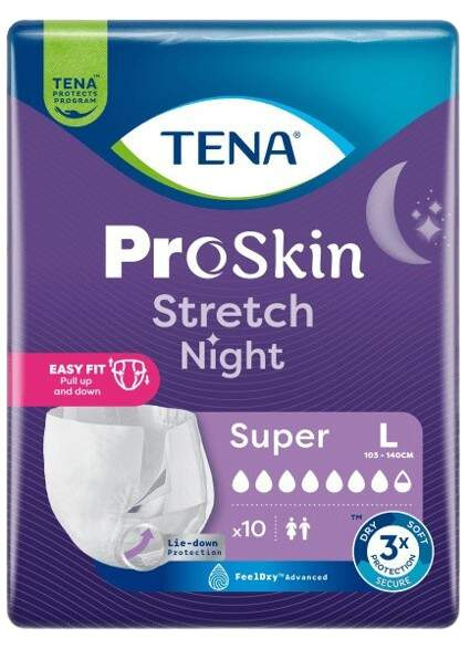 TENA STRETCH NIGHT SUPER L KALHOTKY ABSORPČNÍ ZALEPOVACÍ NATAHOVACÍ,BOKY 103-