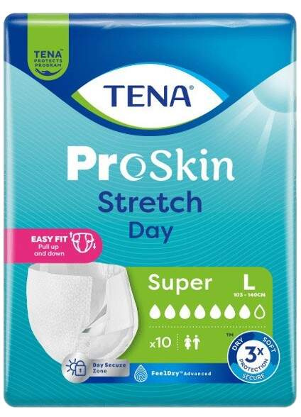 TENA STRETCH DAY SUPER L KALHOTKY ABSORPČNÍ ZALEPOVACÍ NATAHOVACÍ,BOKY 103-