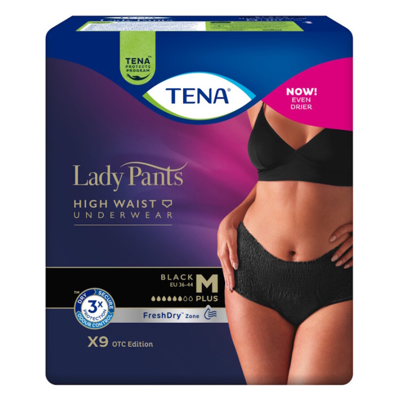 TENA Lady Pants Plus černé natahovací kalhotky velikost M 9 kusů