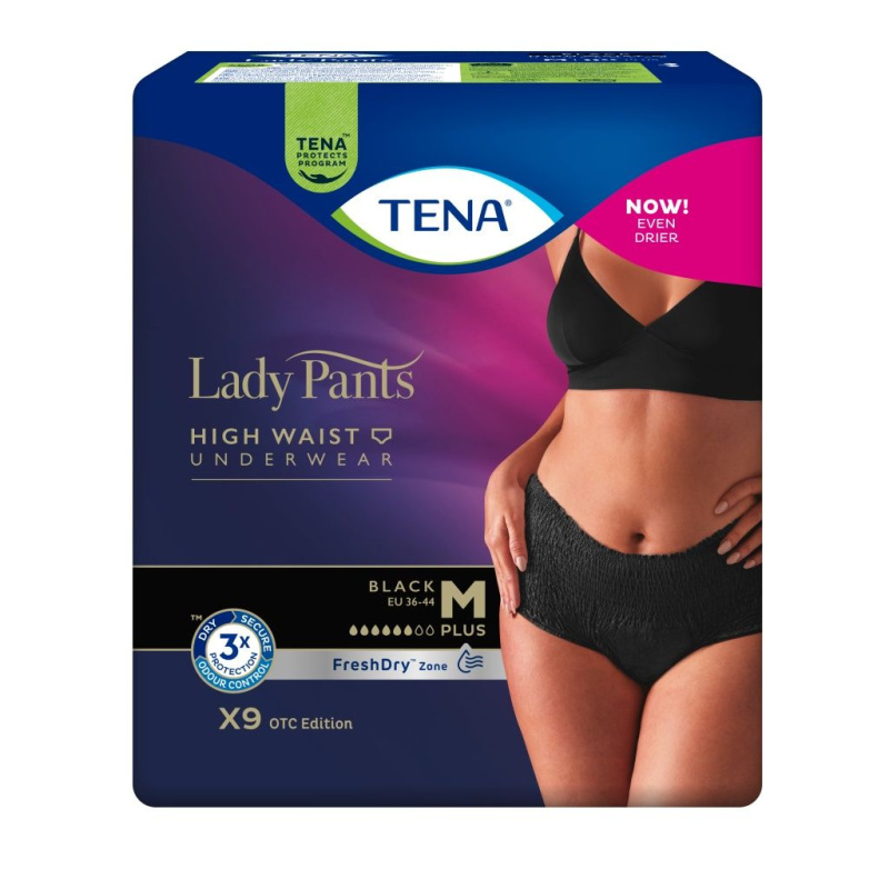 TENA Lady Pants Plus černé natahovací kalhotky velikost M 9 kusů