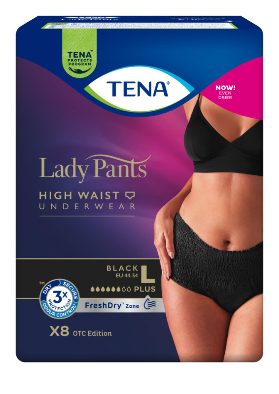 Tena Lady Pants Plus Black Large inkontinenční kalhotky 8 ks