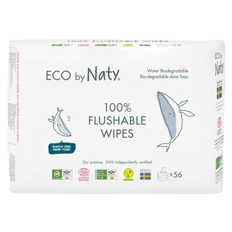 Vlhčené ubrousky ECO by Naty bez vůně  -  splachovatelné - výhodné balení (3 x 56 ks)