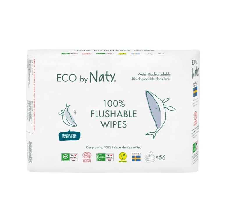 Vlhčené ubrousky ECO by Naty bez vůně  -  splachovatelné - výhodné balení (3 x 56 ks)