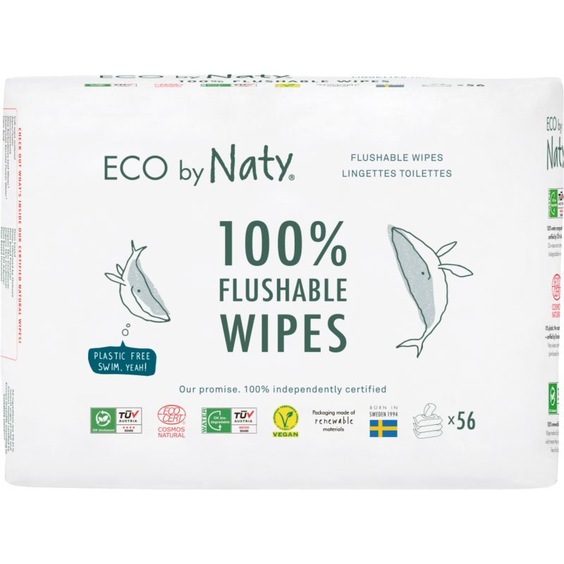 Vlhčené ubrousky ECO by Naty bez vůně  -  splachovatelné - výhodné balení (3 x 56 ks)