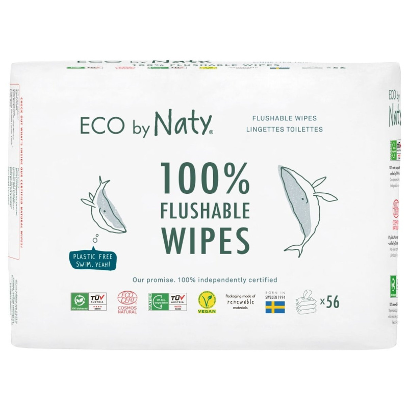 Vlhčené ubrousky ECO by Naty bez vůně  -  splachovatelné - výhodné balení (3 x 56 ks)