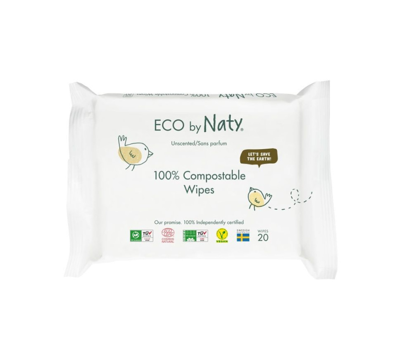 ECO by Naty vlhčené ubrousky bez vůně - pro citlivou pokožku (20 ks) - cestovní balení